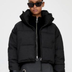 ZARA CONTRASTING PUFFER ASYMMETRIC JACKET WITH HIGH DOUBLE COLLAR
